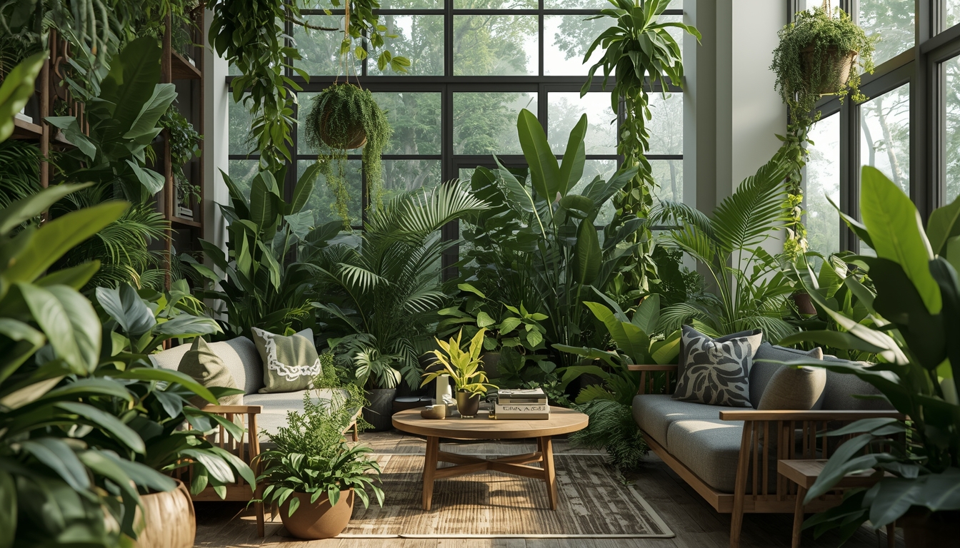 Green living space with indoor plants from Clearingyshine